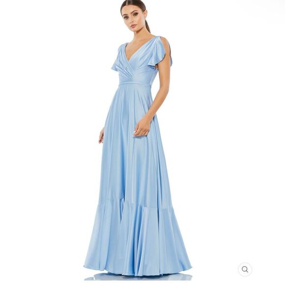 NWT Mac Duggal FLOUNCE SLEEVE SATIN GOWN Missing Belt - Picture 3 of 15